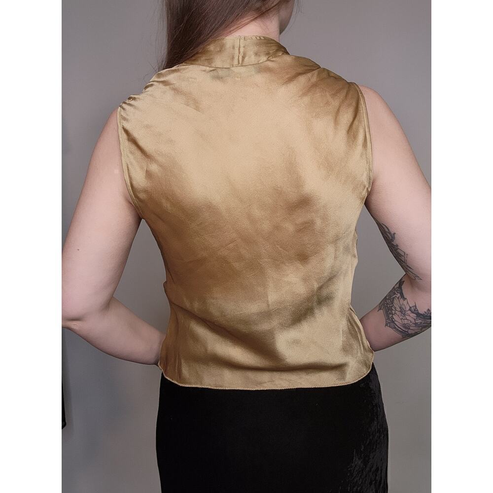 Y2k The Limited Gold Shimmery V-Neck Tie Front Poet Silk Croquette Tank Top Sz S - Picture 7 of 8